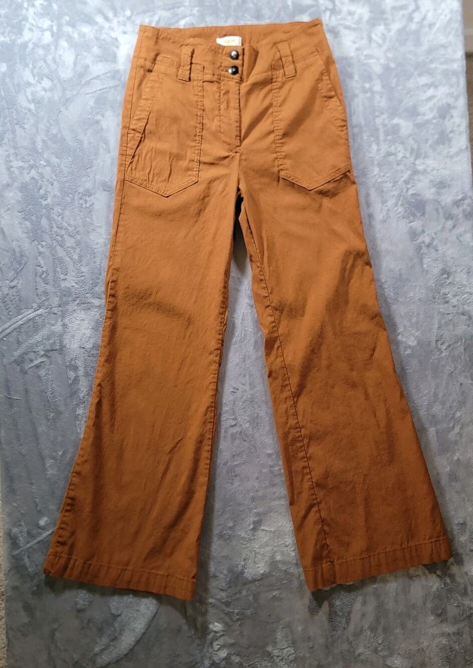 Maeve Anthropologie 8 Naomi Flare Stretch Linen Blend Pants Brown